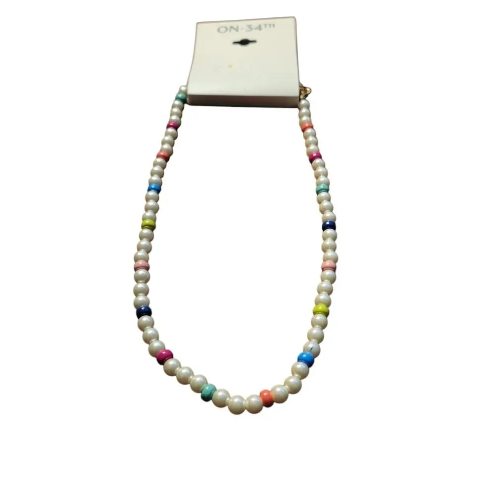 On 34th Gold-Tone Bead & Imitation Pearl Collar Necklace, 16-1/2